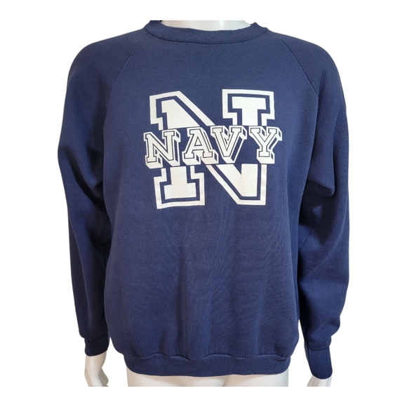 VINTAGE US Navy Sweater Adult L  Logo Graphic USA Made 90s Fruit Of The Loom Tag - Picture 1 of 6